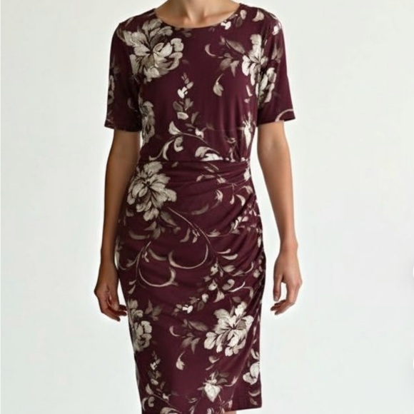 Lauren Ralph Lauren Dresses & Skirts - Ralph Lauren Floral Flutter Sleeve Ruched Jersey Dress Plum/ Grey Size 20W